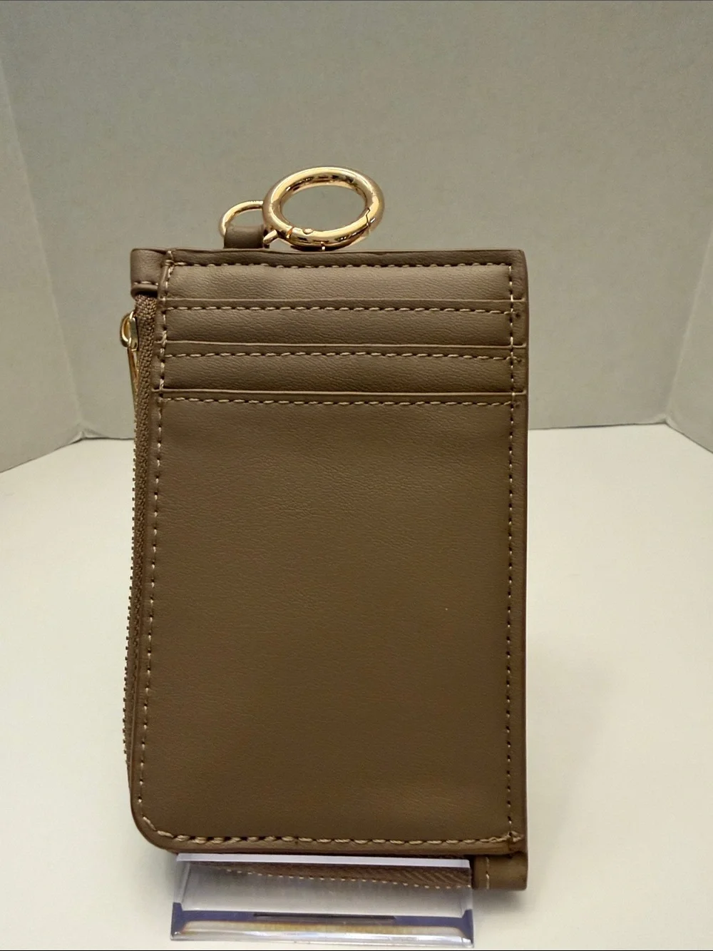 A New Day Compact Taupe Card Wallet with Gold Keyring NWOT